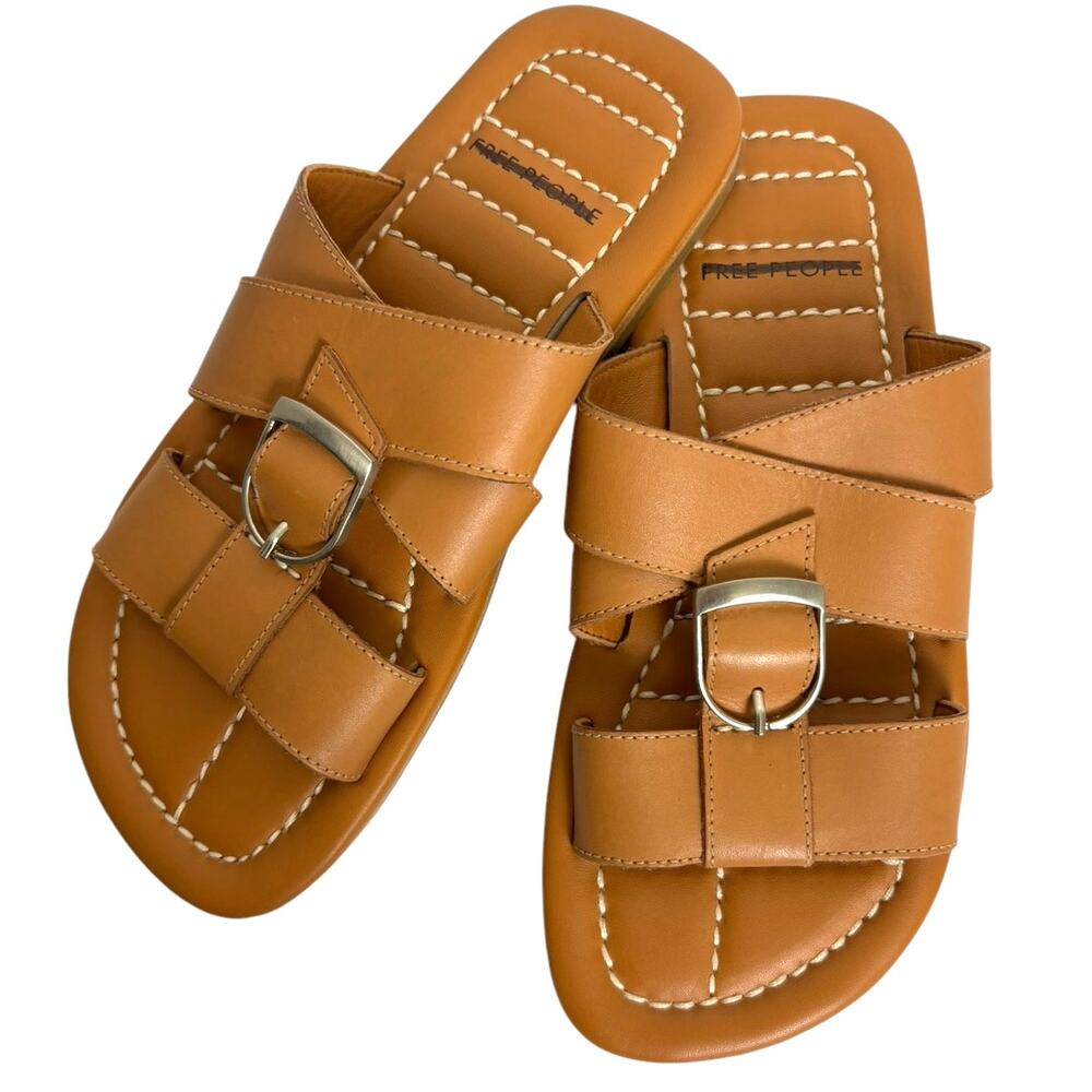 Free People Women's Sloan Buckle Leather Sandals in Cinnamon Clay NEW Size 6 - Picture 2 of 10